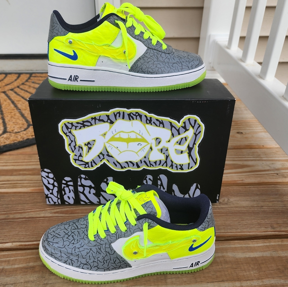 **CUSTOM** Nike Air Force One low ~ Cement Volt BLACK FRIDAY SALE